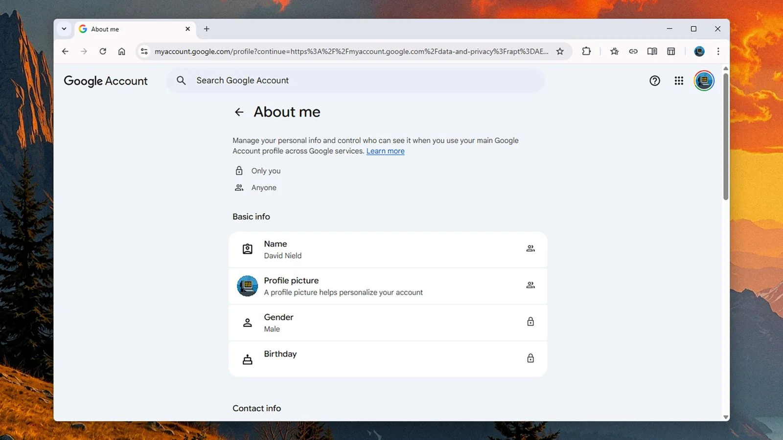 Settings for your Google Profile Information
