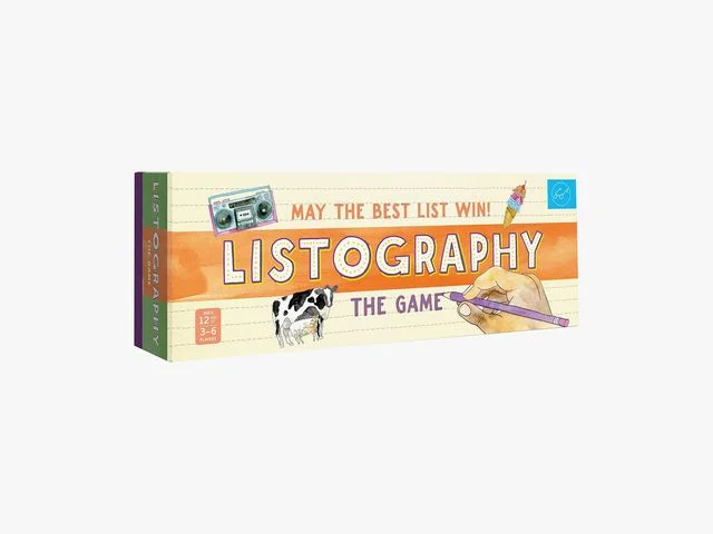 Listography a board game  with notepad patterned packaging